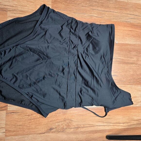 Mynah Womens XL Black One Shoulder Swimsuit Ruched Waist Adjustable Straps - Picture 5 of 9